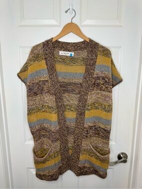 Anthropologie Sparrow Knit Cardigan Vest | Size XL Multi-Color Striped Boho Laye